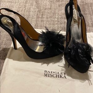 Badgley Mischka Black Satin Fabric Heels